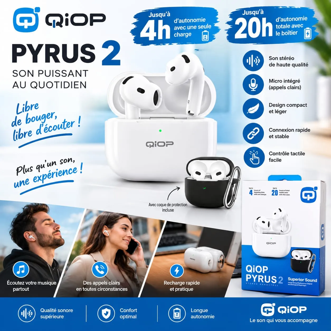 Écouteurs Bluetooth QiOP Pyrus 2