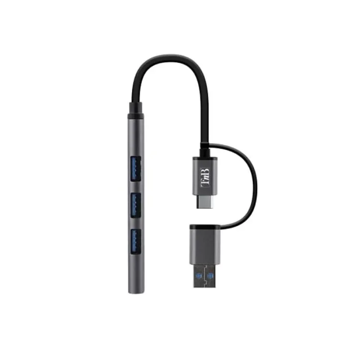Hub TNB 4 Ports Double Connecteur USB Et TYPE C - Gris