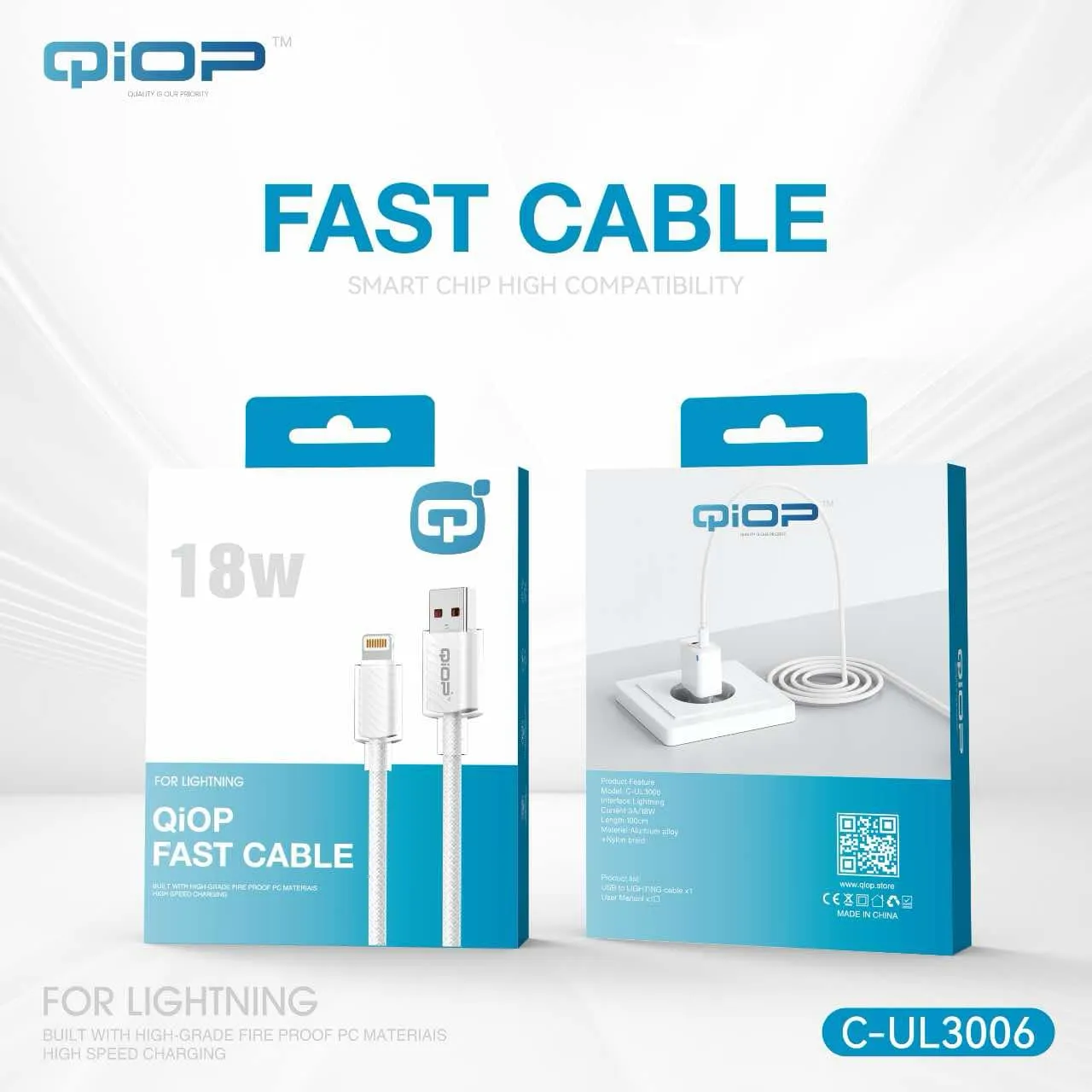 CABLE CHARGEUR LIGHTNING 18W QIOP C-UL3006